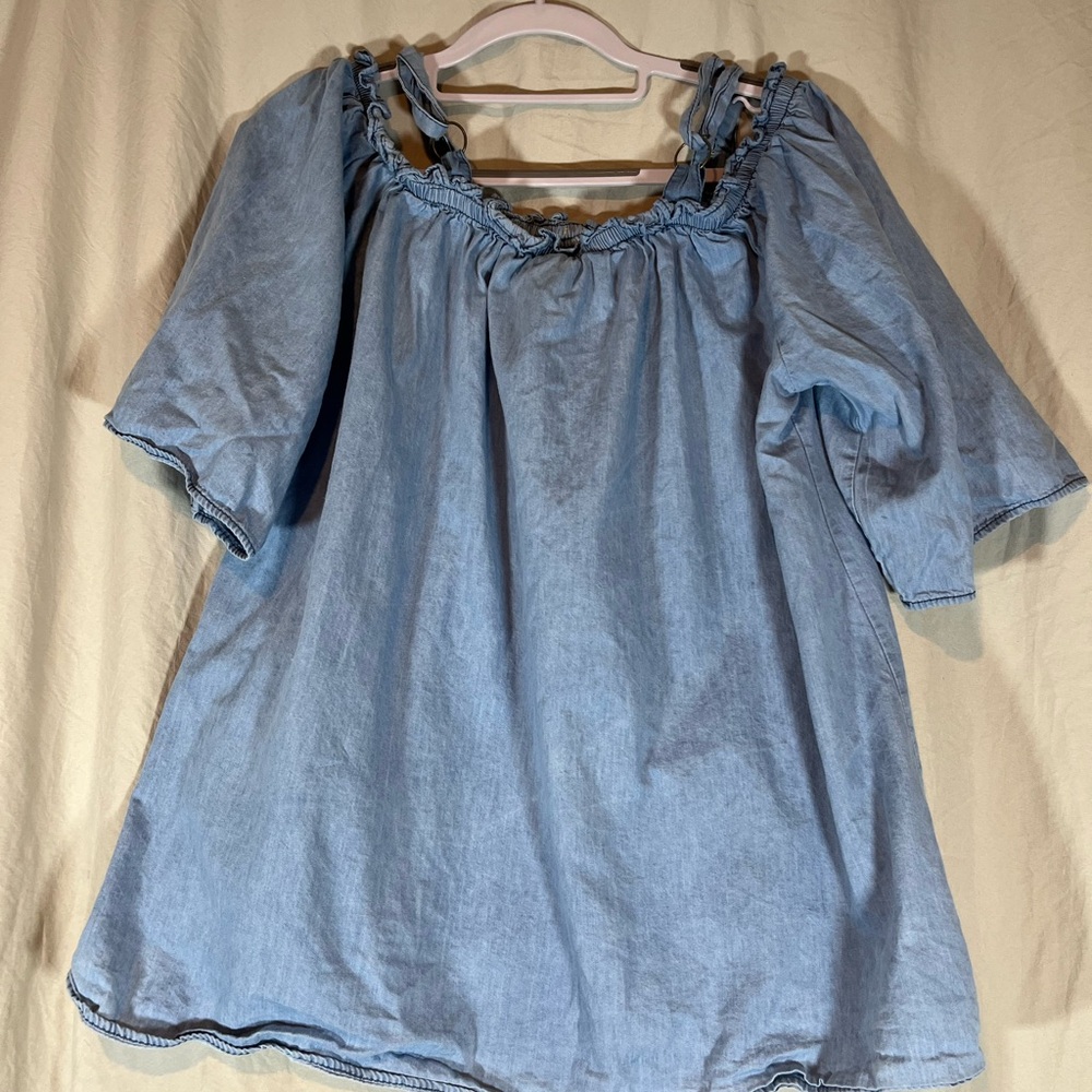 Millage Light‎ Blue Ruffled Top - Picture 3 of 6